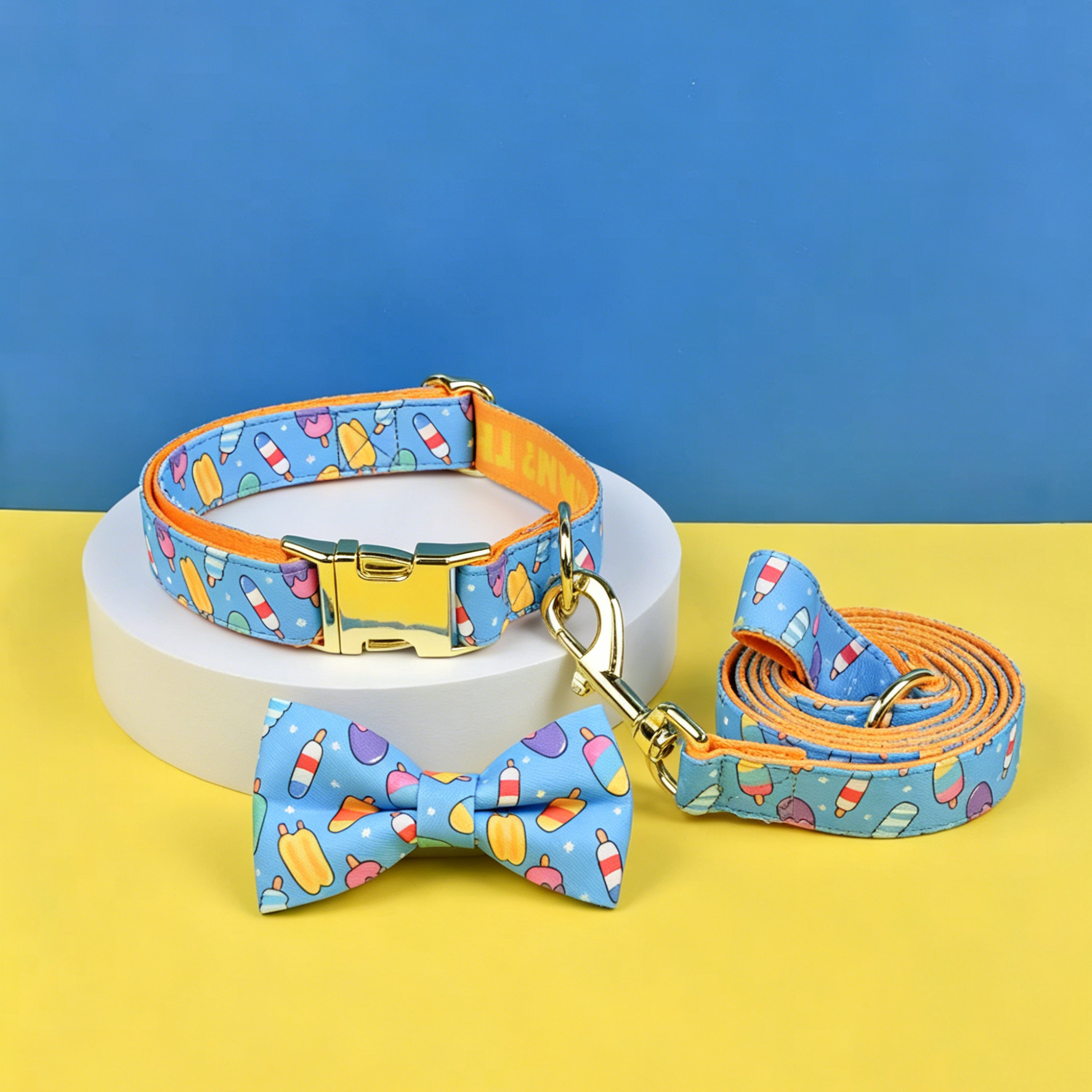 StyleWalk Bloom Series Dog Collar & Leash Set - Blue Ice-cream