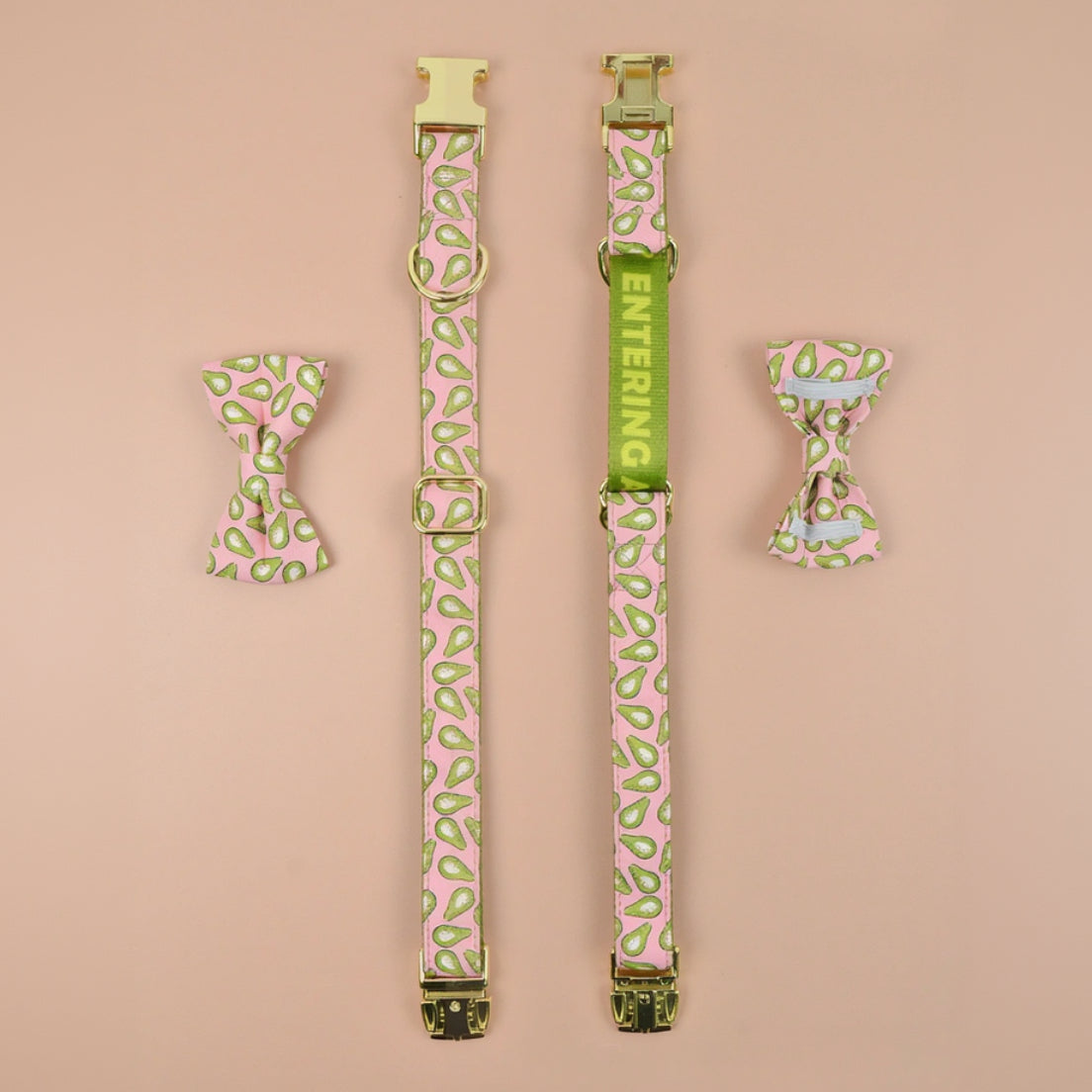 StyleWalk Bloom Series Dog Collar & Leash Set - Pink Avocado