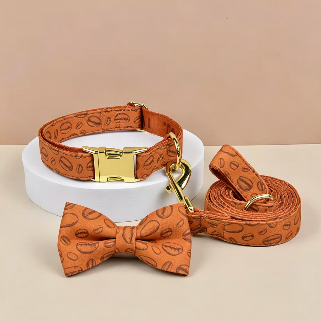 StyleWalk Bloom Series Dog Collar & Leash Set - Expresso