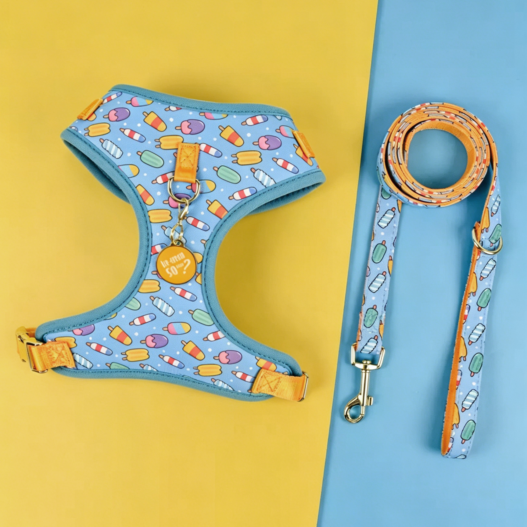 StyleWalk Bloom Series Dog Harness & Leash Set - Blue Ice-cream