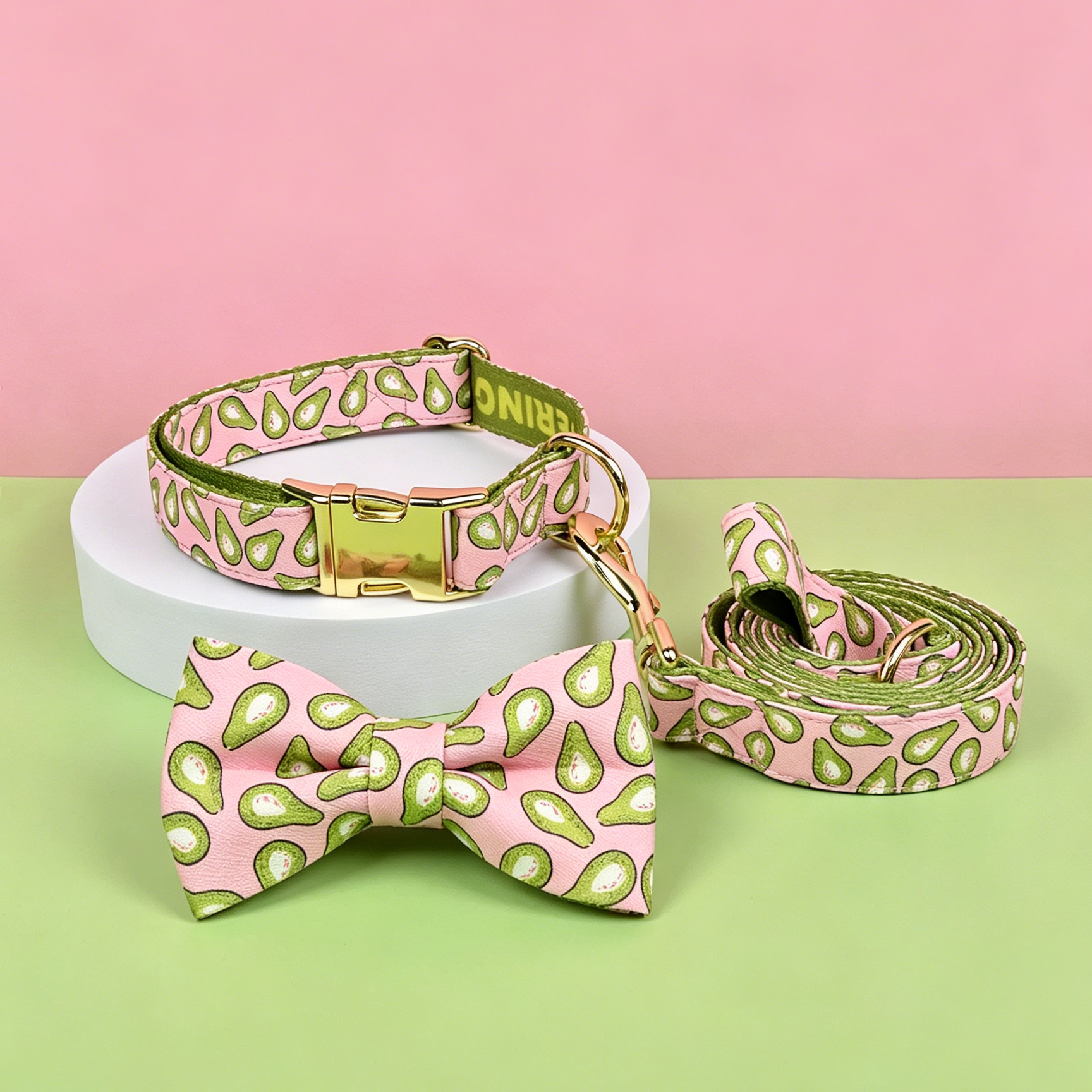 StyleWalk Bloom Series Dog Collar & Leash Set - Pink Avocado