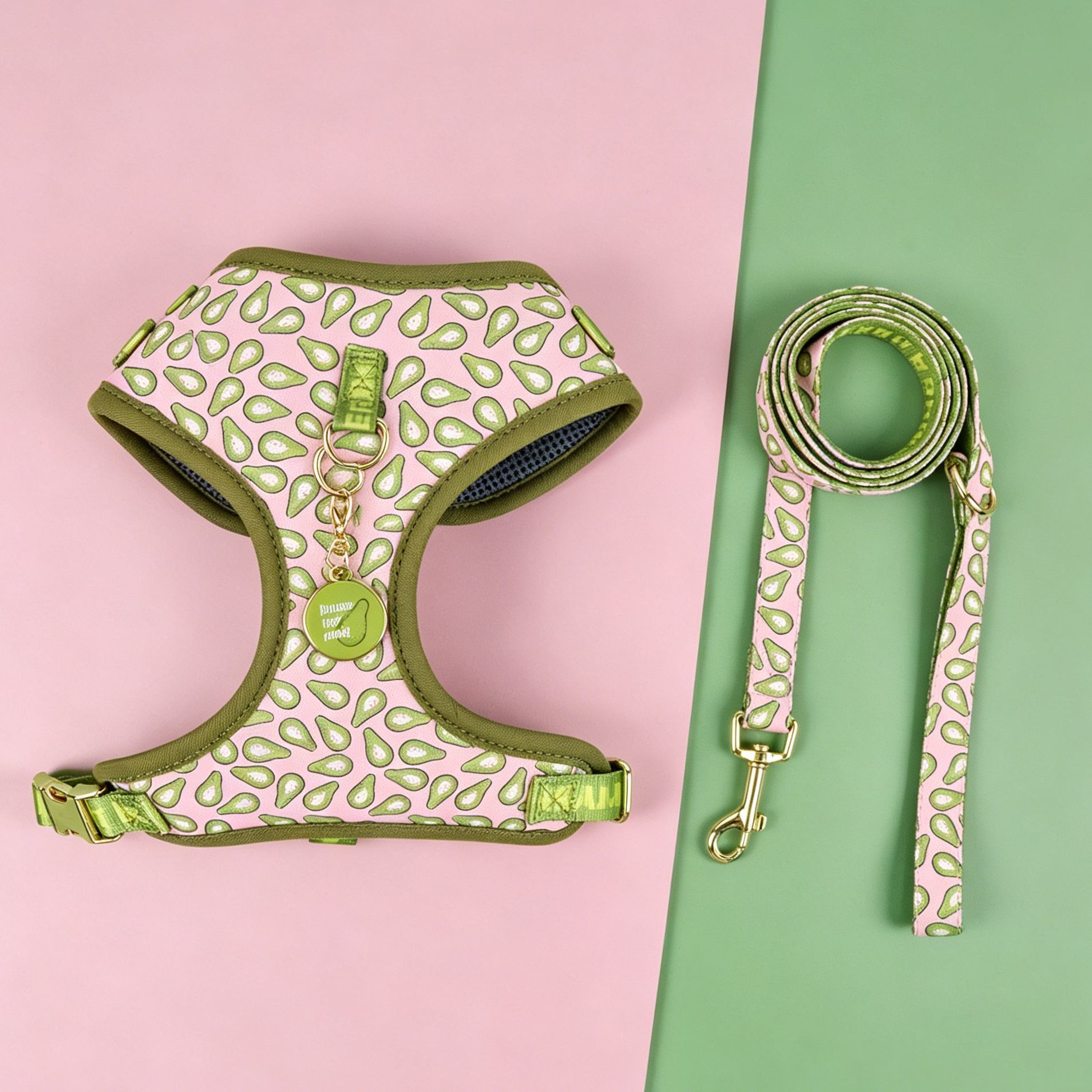StyleWalk Bloom Series Dog Harness & Leash Set - Pink Avocado