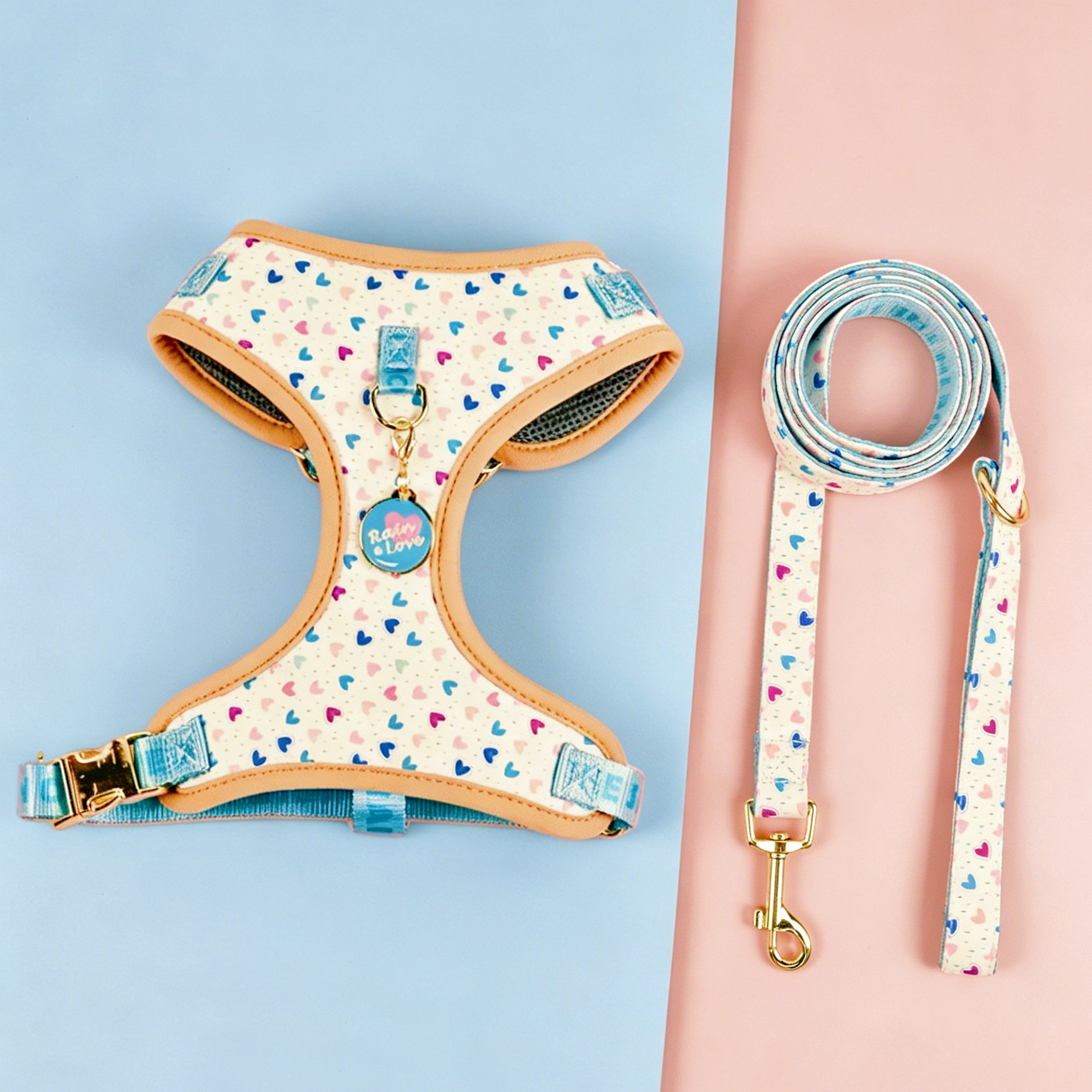 StyleWalk Bloom Series Dog Harness & Leash Set - Rain of Love
